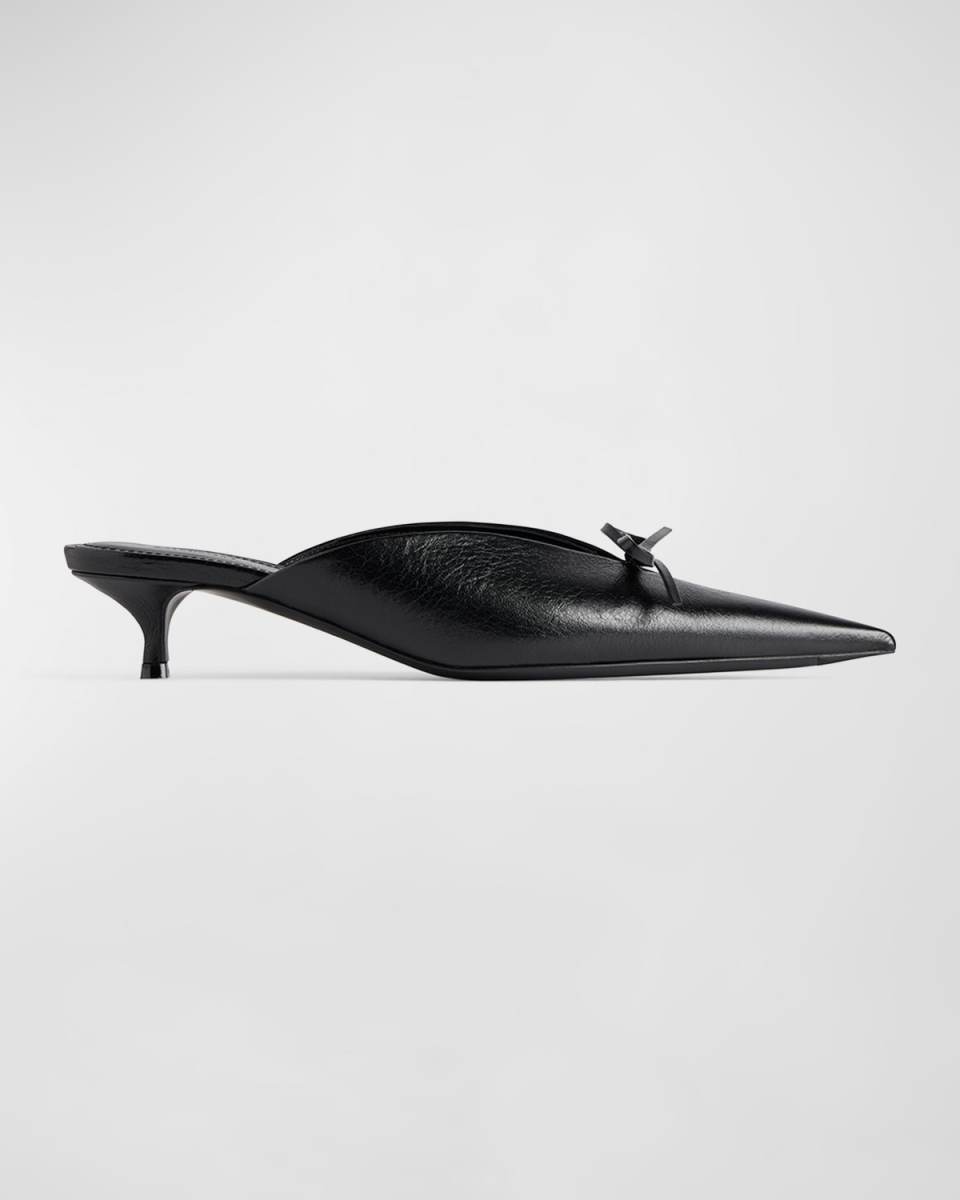Knife Leather Bow Mule Pumps